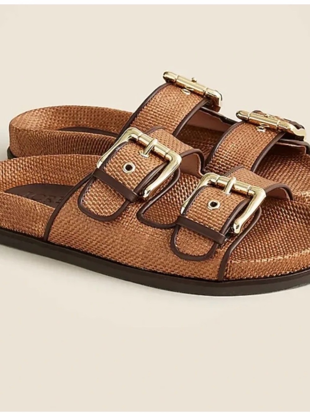 J CREW COLBIE LEATHER RAFFIA WIDE STRAP SANDALS HICKORY size 8.5